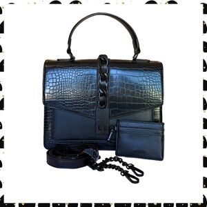 🆕 Aldo Black Croc-Embossed Crossbody Handbag